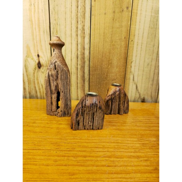 Collection of 3 Unique Vintage Rustic Live Edge Candle Holders - Picture 2 of 13
